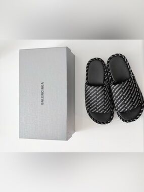 Balenciaga Black Logo Platform Sandals